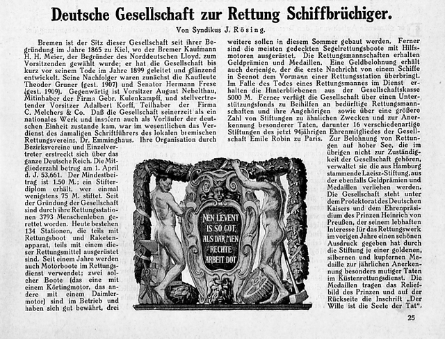 Johannes Rösing: Deutsche Gesellschaft zur Rettung Schiffbrüchiger, 1912. Repro: Matthias Blazek