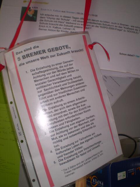 BAKI-Bitte "Bremer Schulturm" und die 5 BREMER GEBOTE
