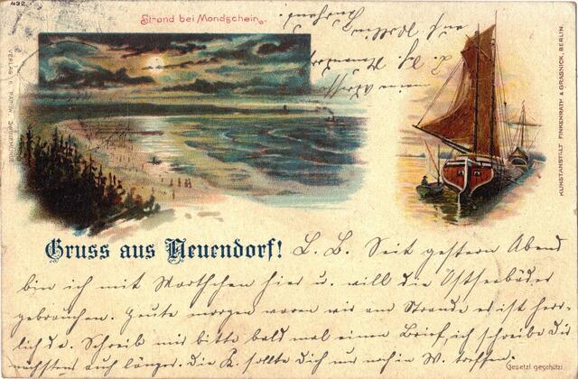 An Frau Bertha Rein, Wiesbaden – Postkartengruß von der Pommerschen Bucht vom 5. Juli 1898. Sammlung: Matthias Blazek