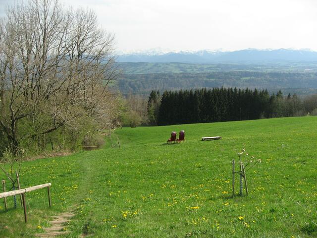 Irgendwo dort hinten, kaum sichtbar am Alpenrand, die Schneeberge. Der Winter kann zäh sein, hier im Voralpenland.