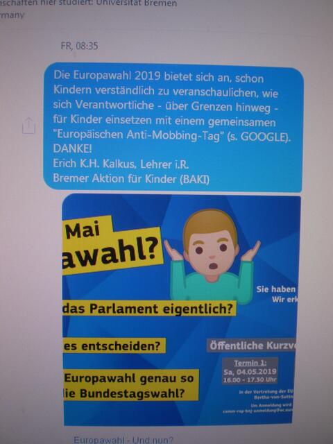 DANKE für die Anregung "Europäischer Anti-Mobbing-Tag" (s. GOOGLE)!