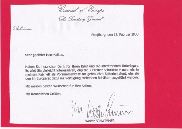 Dank für die "Bremer Schulkiste" (Europa-BAKI) | Foto: Europarat