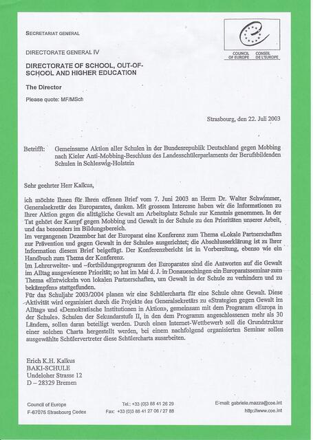 Mitteilung vom 22. Juli 2003 | Foto: Europarat