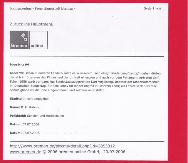 Idee Nr. 94 in der "Bremer Schatztruhe"