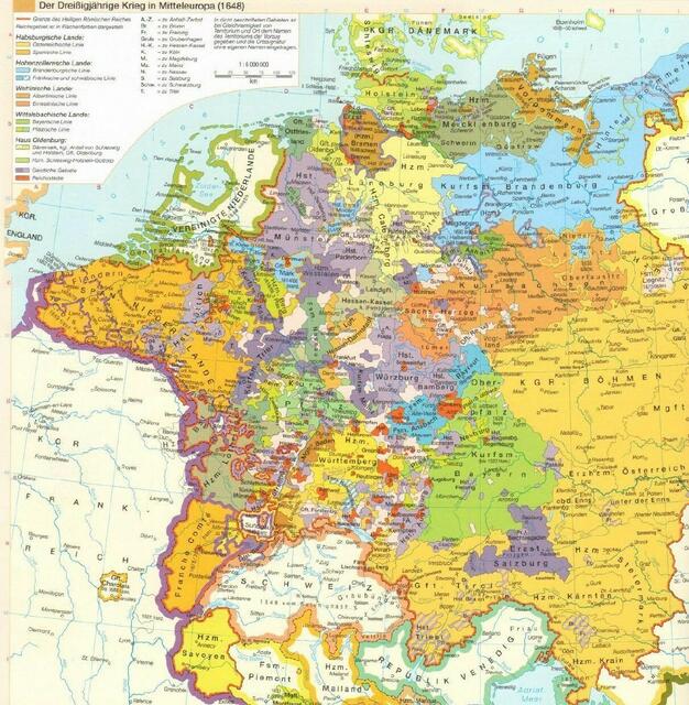 Karte des 30jährigen Krieges in Mitteleuropa 1648 | Foto: https://www.militaer-wissen.de/dreissigjaehriger-krieg-30-jaehriger-krieg