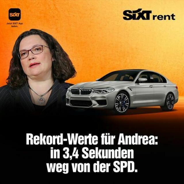 Sixt Werbung zum Abgang Andrea Nahles | Foto: © Bild: www.sixt.de CC