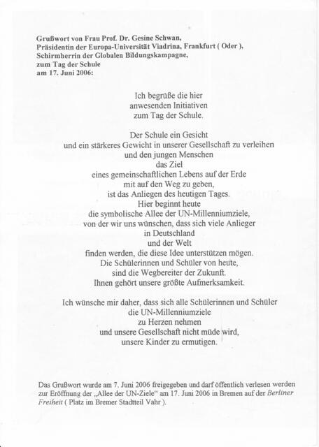 Welttag der Schule 2006 in Bremen