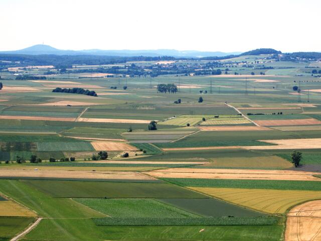 Ausblick über das Amöneburger Becken Richtung Dünsberg (links) und zum Frauenberg (rechts).