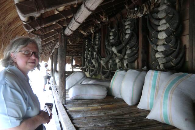 Viele Säcke voll Reis und unzählige Wasserbüffelgehörne zeugen vom Reichtum des Marapu-priesters