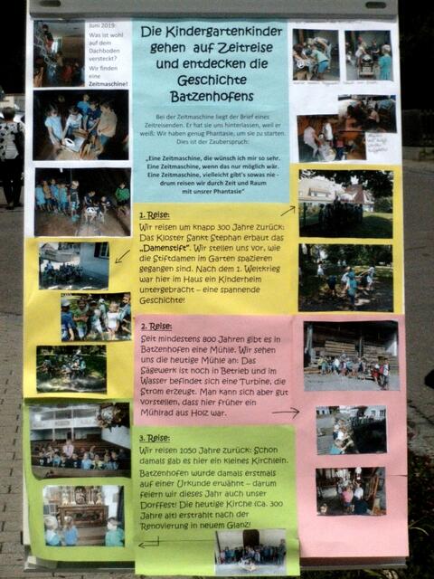 Infotafel zur Zeitreise der Kindergartenkinder.