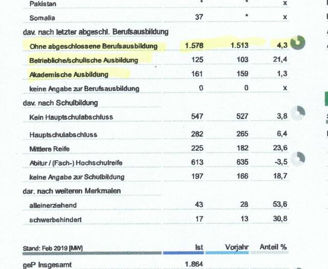 In Schwerin gab es noch 02/2019 nur 1,6 % 161 Personenmit Akademischer Ausbildung !? Jetzt im August gibt es 31 % mit Abitur oder Fachhochschulreife?! In Schwerin sind die leider nicht!