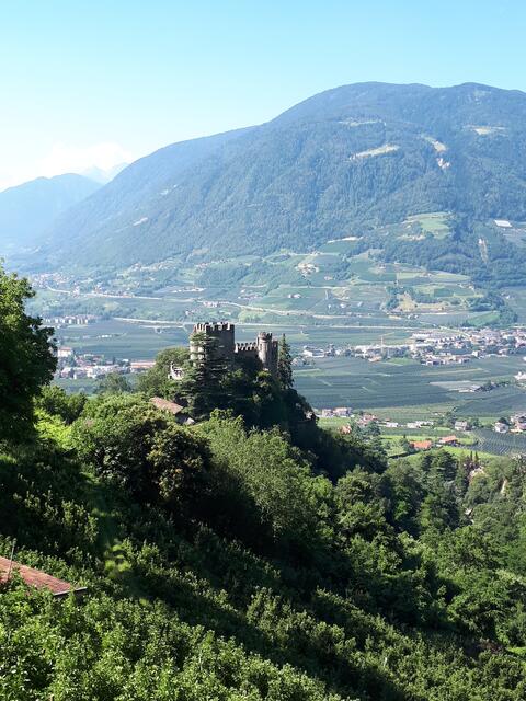 Blick auf die Brunnenburg unterhalb von Dorf Tirol, die auch zu besichtigen ist.