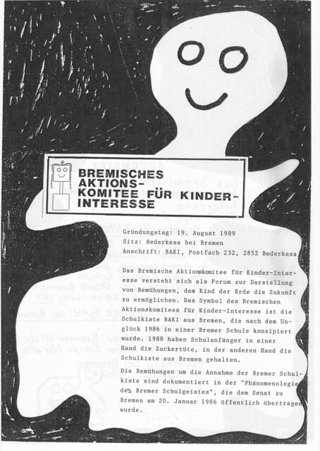 BAKI "als Forum zur Darstellung von Bemühungen, dem Kind der Erde die Zukunft zu ermöglichen" seit 19. August 1989 am Mühlenberg bei der Burg Bederkesa
