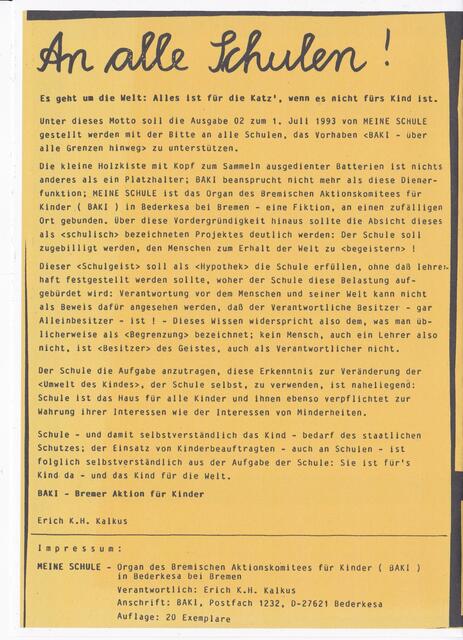 AUSZUG aus Seite 2 von MEINE SCHULE, Ausgabe 02 zum 1. Juli 1993