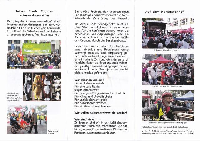 Bremen, 1. Oktober 2019, Faltblatt zum Internationalen Tag der Älteren Generation (2) | Foto: DGB Bremen-Elbe-Weser