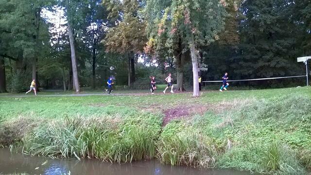 Athleten im Stadtpark mit Aue in Höhe Alter Jagdsteg.