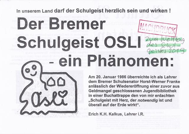 NACHDRUCK zum Welttag des Schulgeistes 2019
