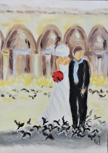 Mit Pastellkreide gemalt.