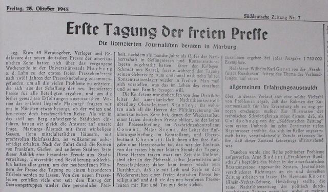 Zeitungsartikel vom Freitag,  26. Oktober 1945