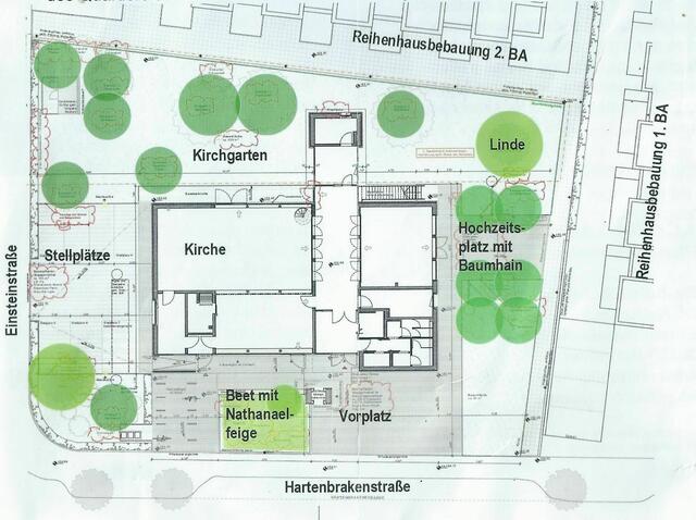 Grundriss des neuen Kirchengeländes, aus Infobroschüre Kirchenvorstand Ricarda Schweitzer.
