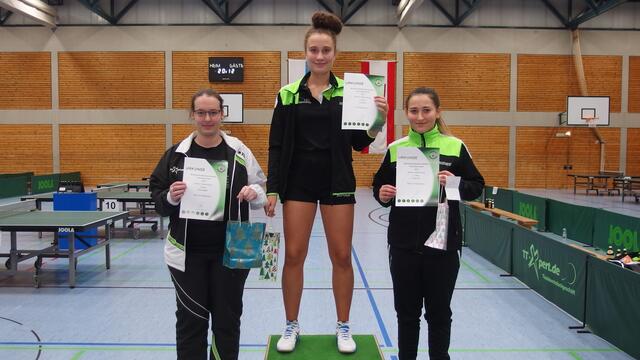 Die Sieger im Einzel der Damen C-Klasse: v.l. Tina Knöpfle (PSV), Anna Kaps (Langweid) und Gözde Inac (PSV).
