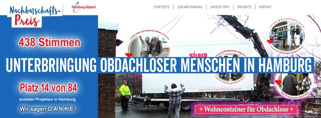 438 Unterstützer hatten neulich für die Bürgerinitiative "Hilfe für Hamburger Obdachlose" mit abgestimmt (Rang 14 von 84 sozialen Projekten in Hamburg). Hier das Video vom Abend des 13.11. https://www.youtube.com/watch?v=vl-_IcRYwr0