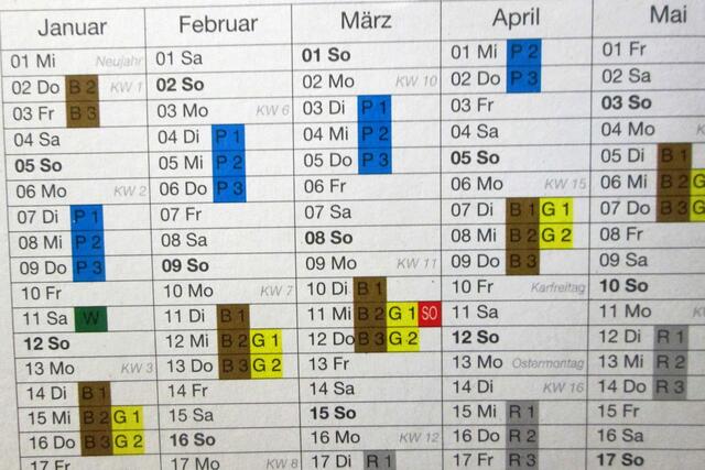 Abfuhrkalender 2020 - Hier werden Papiertonne (P3) und Gelber Sack (G1) nicht mehr am selben Wochentag entsorgt. Daran muss sich Battenberg erst gewöhnen.