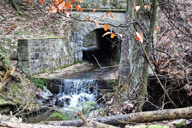 ein Wassertunnel ist neben der Brücke der Harzquerbahn angelegt