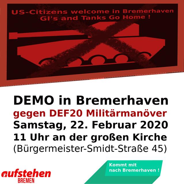 Auch die von Sahra Wagenknecht und anderen gegründete Sammlungsbewegung #aufstehen ruft zur Friedensdemonstration in Bremerhaven auf.