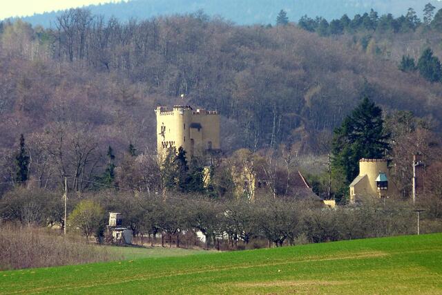 Roseburg von Nordosten, in der Mitte der Wohnturm, rechts der Georgsturm