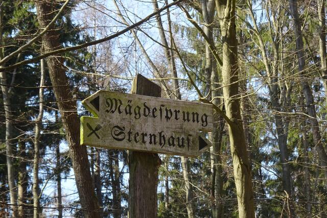 das alte Schild mitten im Wald erinnert daran, dass das Sternhaus eine beliebte und auch bekannte Gaststätte war