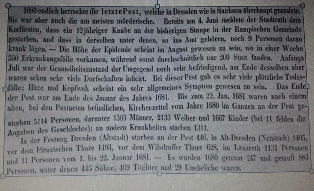 Pestbericht Dresden 1680/81