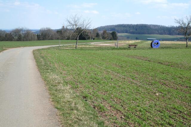 Blick vom Quernstweg und Wartburgpfad auf den Durchblick und die Ruhebank.