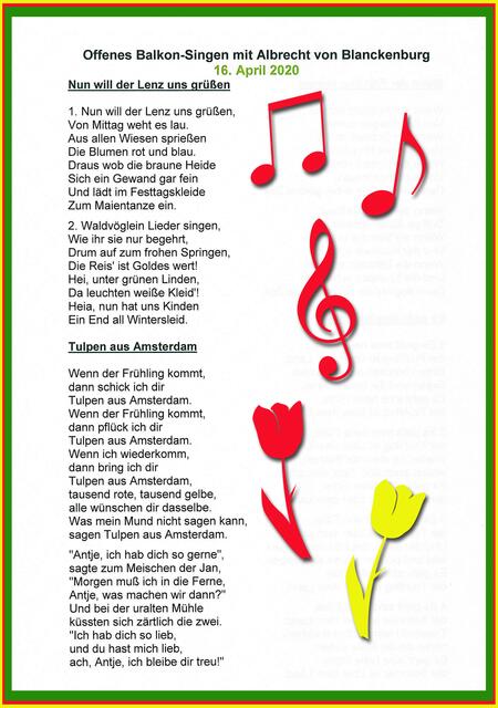 I. 16. April 2020. Offenes Balkon-Singen im Park des GDA Hannover mit Albrecht von Blanckenburg.