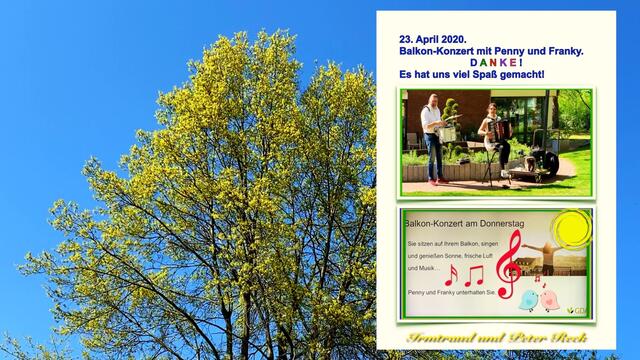 23. April 2020. Balkon Konzert III mit Penny und Franky in unserem Park GDA Hannover Kleefeld.