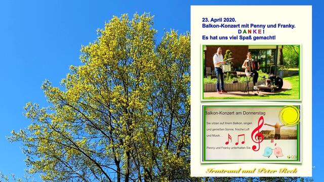 23. April 2020. Balkon-Konzert IV. mit Penny und Franky in unserem Park. GDA Hannover Kleefeld.