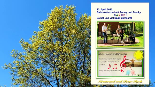 23. April 2020. Balkon-Konzert II. mit Penny und Franky in unserem Park. GDA Hannover Kleefeld.