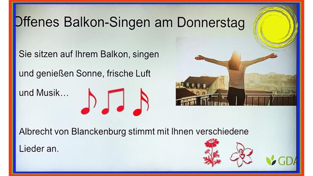 V. 16. April 2020. Balkon-Singen in unserem Park.