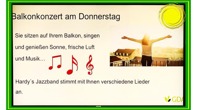 14. Mai 2020. Balkonkonzert II. mit Hardy's Jazzband in unserem Park.