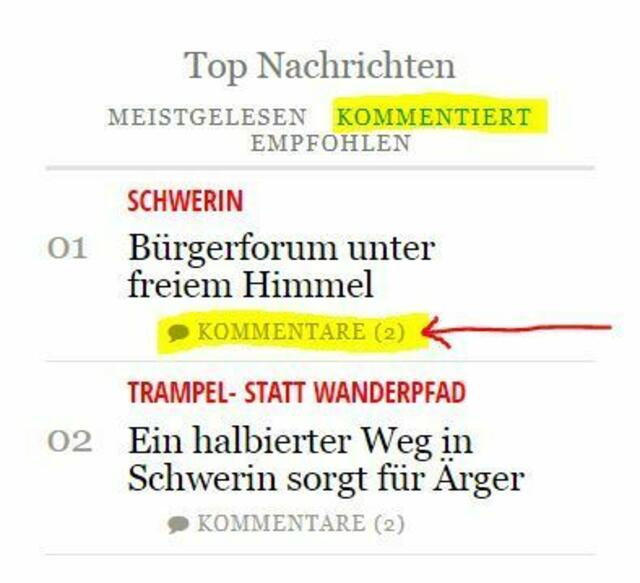 Unter am meisten kommentiert, ist noch gut zu sehen, das tatsächlich 2 Kommentare abgegeben wurden.