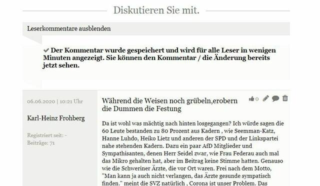 Hier der Kommentar der um 10.21 Uhr geschrieben wurde!