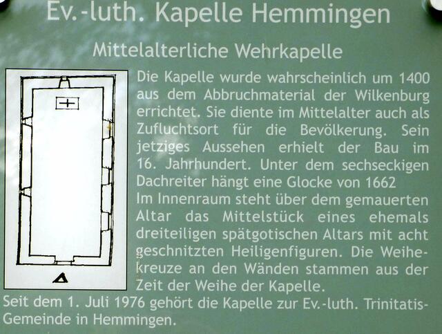 Die Informationen über die Kapelle Hemmingen.
