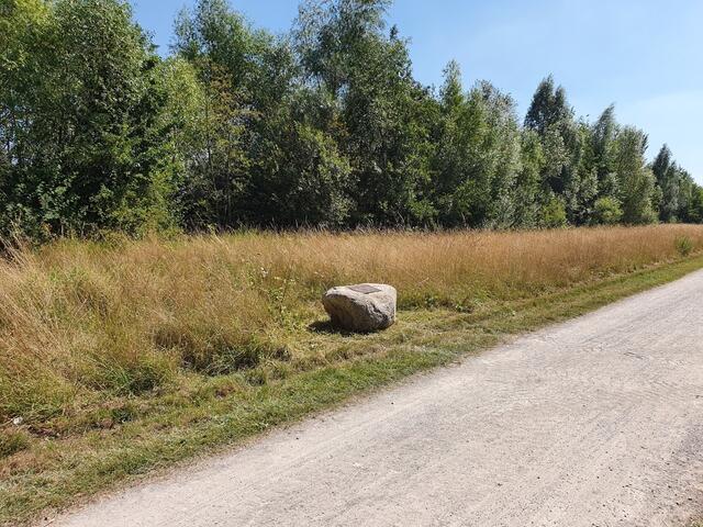 Der Findling wurde heute, 07.08.2020, von der Firma Sprengel&Trenkner auf Wunsch des Auftraggebers Prof. Stoffert näher an den Weg gerückt.  Foto: Torsten Sprengel