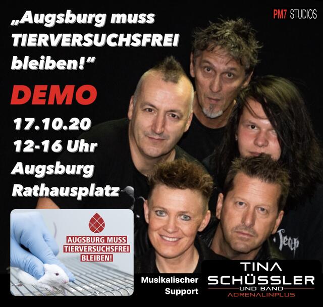 Gitarrist Aaron Hoffmann, Bassist Thomas Sedlmeier, Schlagzeuger Andreas Eppli, Gitarrist Harald Zeidler und Rock Sängerin Tina Schüssler (Adrenalinplus) geben Tieren ihre Stimme | Foto: Annabell Fiebiger