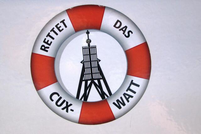 Rettet das Cux-Watt mit dem Cuxhavener Wahrzeichen, der Kugelbake.