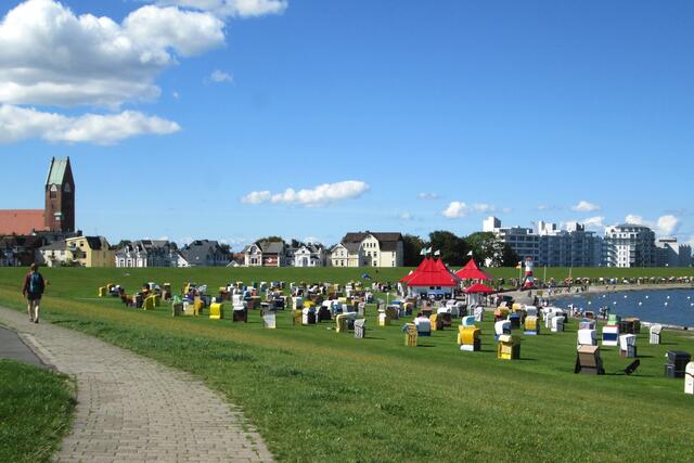 Blick auf das Strandbad an der Grimmershörnbucht.