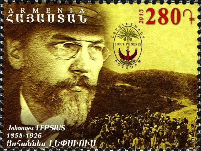 Im Gedenken an Johannes Lepsius wurde 2013 in Armenien eine Briefmarke herausgebracht. > gemeinfrei > https://de.wikipedia.org/wiki/Johannes_Lepsius#/media/File:Johannes_Lepsius_2013_Armenian_stamp.jpg | Foto: wie vor
