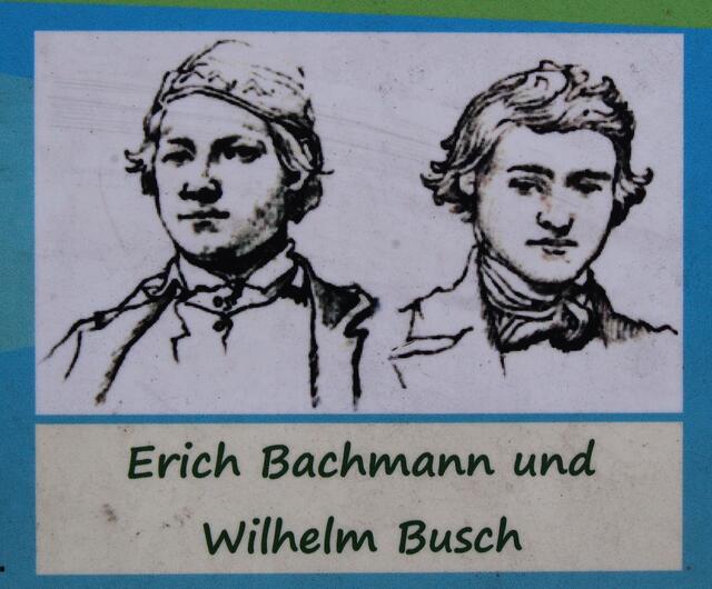 Doch nicht allein. Zusammen mit dem Sohn des ersten Müllers im Dorf, Erich Bachmann. Die beiden Jungs wurden dicke Freunde. Die Abbildung zeigt eine Bleistiftzeichnung Wilhelm Busch´s. Erich trug unter seiner Kappe eine Haartolle. Er wurde in der Bildgeschichte zum Moritz.