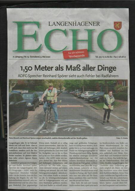 Bild 5/8: Aufklärung auf der Titelseite des ECHO Langenhagen. Zum lesbaren Original-Artikel beim ECHO: https://www.extra-verlag.de/langenhagen/lokales/150-meter-ist-auch-hier-das-mass-aller-dinge-d129449.htm.