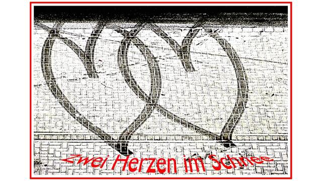 Zwei Herzen im Schnee! Heute früh, 23. Januar 2017 auf unserem Garagenhof.
